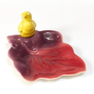 Vintage Royal Coplly Trinket Dish - Leaf With Yellow Bird